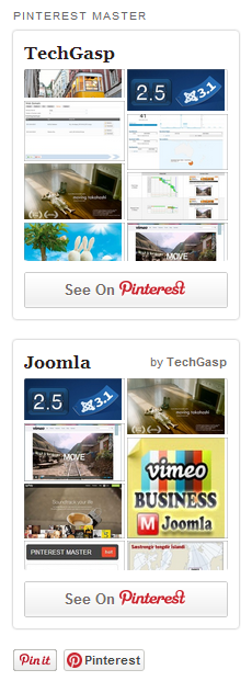 Pinterest Master Widget showing TechGasp Profile & Board